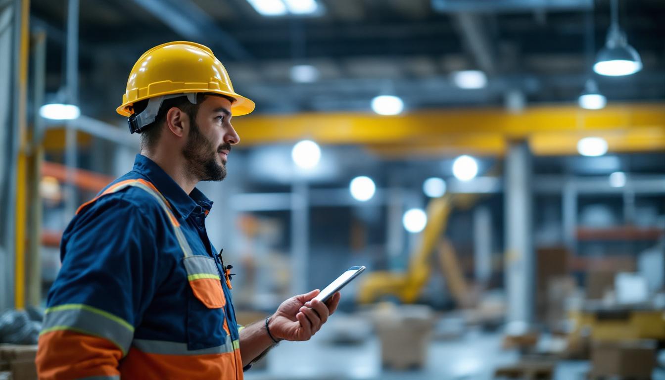 A photograph of a lighting contractor engaged in a hands-on interaction with a customer at a well-lit job site