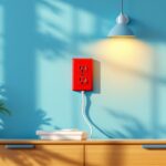 A photograph of a vibrant red electrical wall outlet installed in a modern